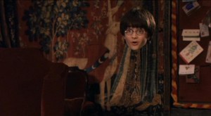 Picture of Harry Potter in his invisibility cloak