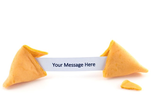 Open fortune cookie with the message, "Your Message Here."