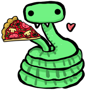 snake eating pizza