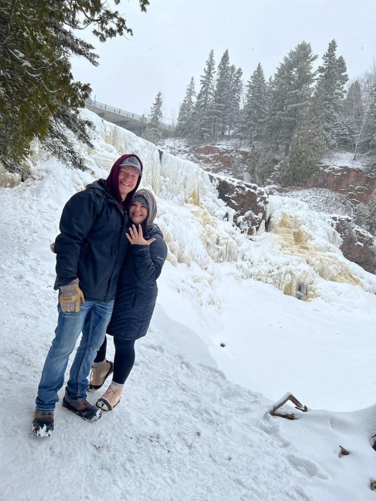 My oldest son and his fiancee, just got engaged at frozen Gooseberry Falls