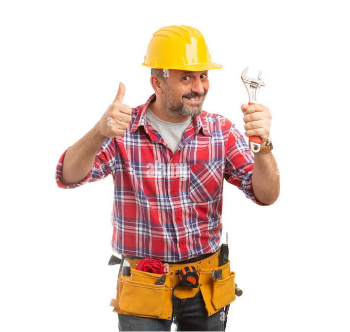 construction man with a wonderfully cheesy grin and a thumbs up