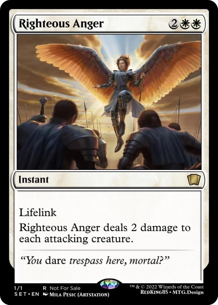 Righteous Anger game playing card, of a battle angel.